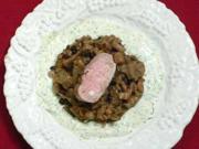 Schweinefilet auf Auberginen-Kaviar-Mousse und Chavignol-Rahmsoße - Rezept