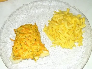 Rezept: Überbackener Kabeljau mit Gemüsehaube Überbackener Kabeljau mit Gemüsehaube - Rezept