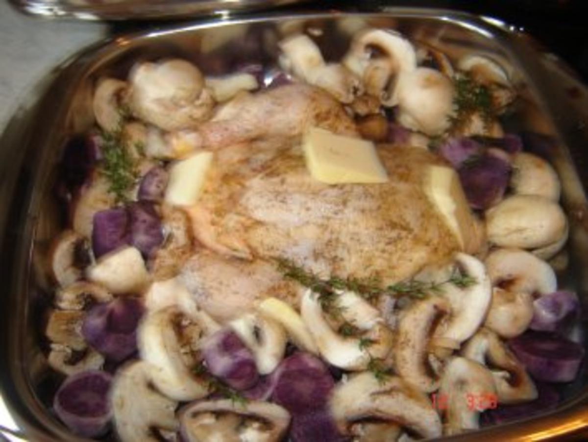 Huhn mit Lila Kartoffeln und Champignons aus dem Backofen - Rezept - Bild Nr. 7