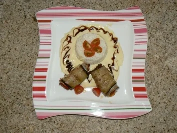 Auberginenröllchen an Balsamico-Sahne-Sauce mit Reis - Rezept