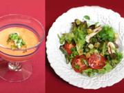 Mousse von Tomaten, Paprika und Minze sowie Salat mit frischem Koriander - Rezept