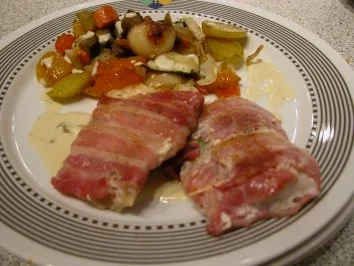 Fisch -  Eingewickelter Lumb an Ofengemüse - Rezept