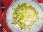 Pangasiusfilet mit Butter-Fenchel-Kartoffeln mit Kräuter-Senf-Sauce - Rezept