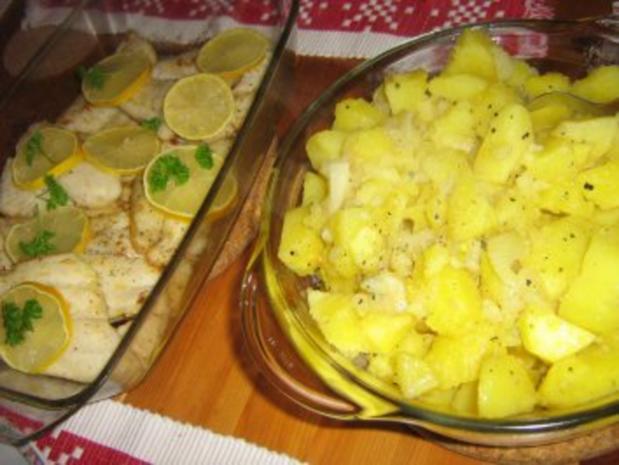 Pangasiusfilet mit Butter-Fenchel-Kartoffeln mit Kräuter-Senf-Sauce ...