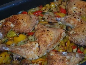 Hähnchenkeulen auf Ofengemüse - Rezept - Bild Nr. 2