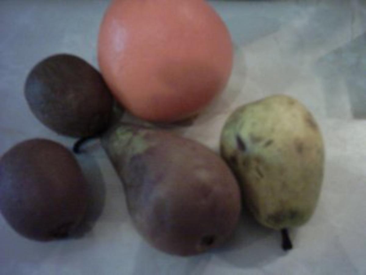 Schweinslende mit Muskatkartoffelpüree,Butterbohnen und eine Schoko-Orangen-Bratensoße  als Dessert Orangen-Kiwi-Birnen geeist - Rezept - Bild Nr. 4