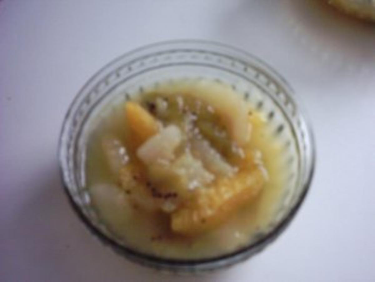 Schweinslende mit Muskatkartoffelpüree,Butterbohnen und eine Schoko-Orangen-Bratensoße  als Dessert Orangen-Kiwi-Birnen geeist - Rezept - Bild Nr. 5
