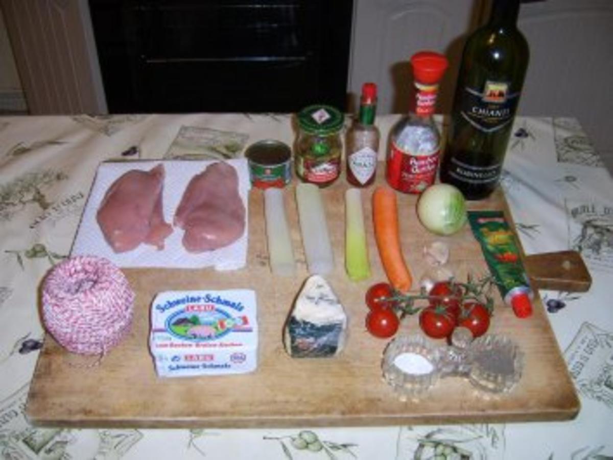 Gefüllte Hühnerbrüstchen mit Schmorgemüse in einer Lauchrolle. - Rezept - Bild Nr. 2