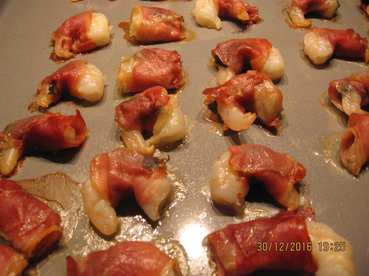 Scampi in Parmaschinken - Rezept