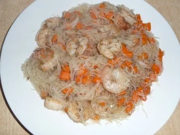 Scampi - Glasnudelpfanne - Rezept