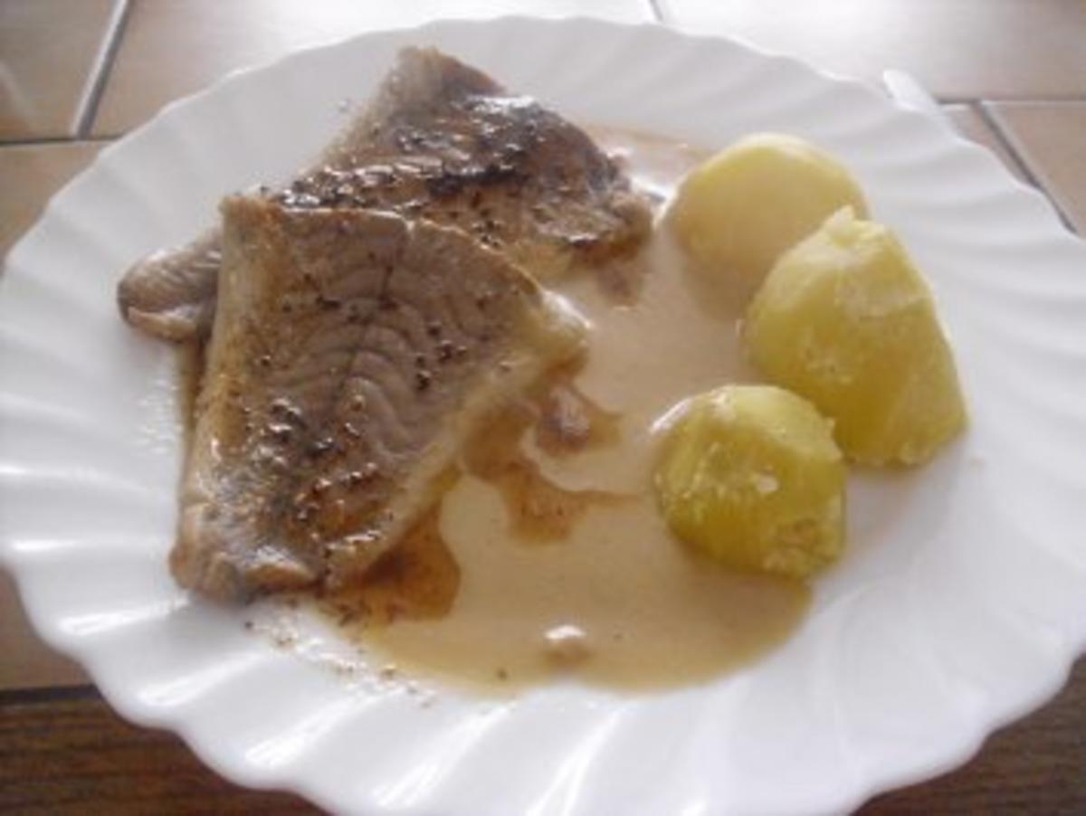 Kochfisch - Senfsoße - Kartoffeln - mit brauner Butter - Rezept