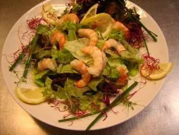 Blattsalat mit Garnelen an Joghurtdressing - Rezept