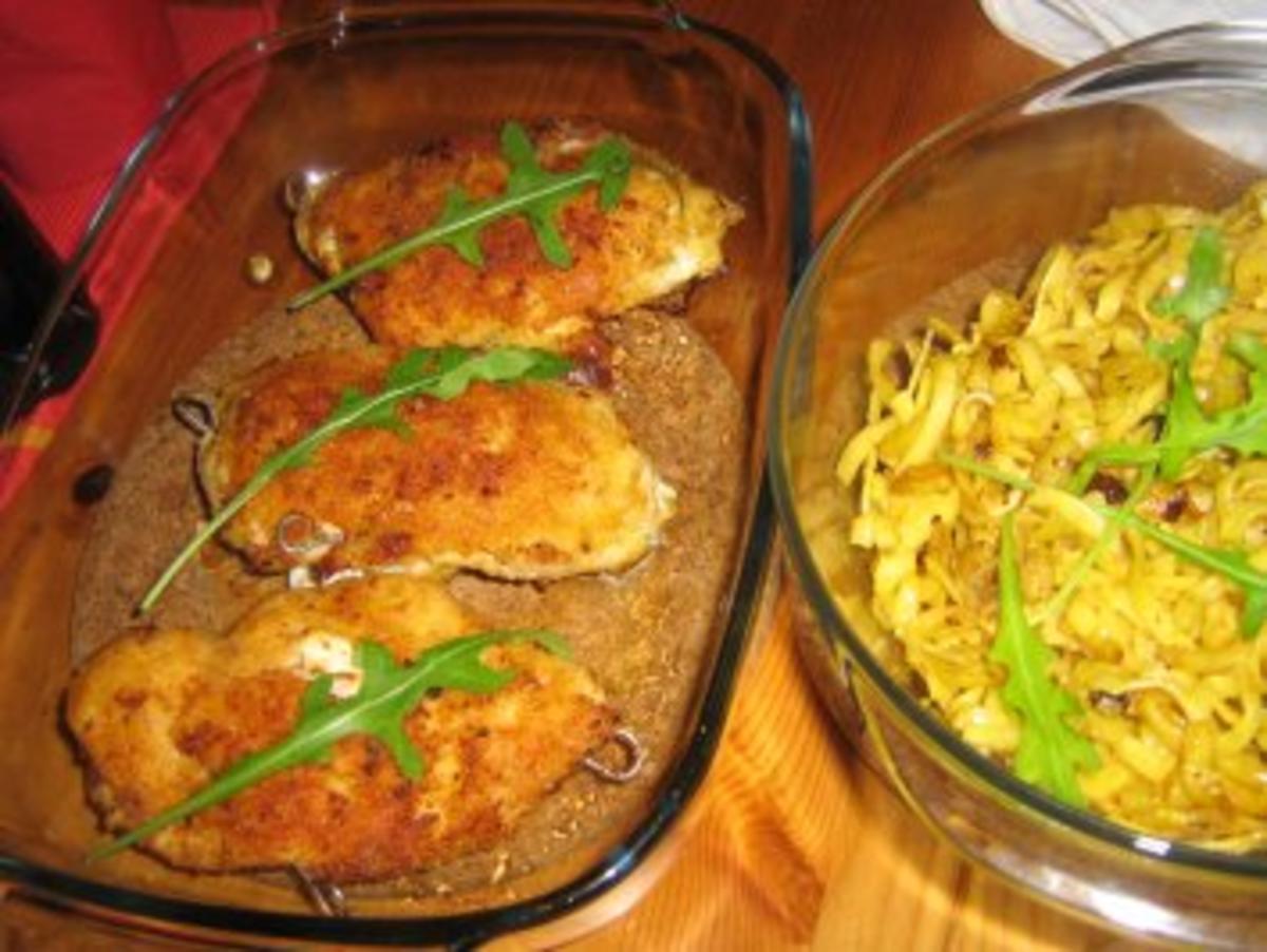 Hähnchenbrust-Cordonbleu mit Salami-Kräuterfrischkäse an Tagliatelle - Rezept - Bild Nr. 6