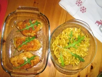 Hähnchenbrust-Cordonbleu mit Salami-Kräuterfrischkäse an Tagliatelle - Rezept - Bild Nr. 7