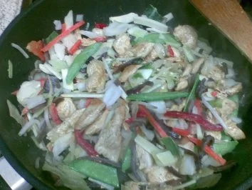 Chinesisches Wok-Gemüse mit Glasnudeln und Putenbruststreifen - Rezept - Bild Nr. 6