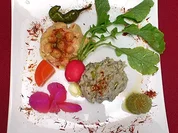 Kichererbsen- und Auberginenmus mit Sesambrei und Fladenbrot - Rezept