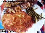 Hauptgericht~Schaschlik mit Rösti und in Butter geschwenkten Bohnen - Rezept