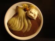 Birnen mit Schokoladen-Cremefine und Vanilleeis - Rezept