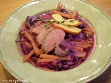 Rotkohl-Rüben-Eintopf mit Entenbrustfilet - Rezept