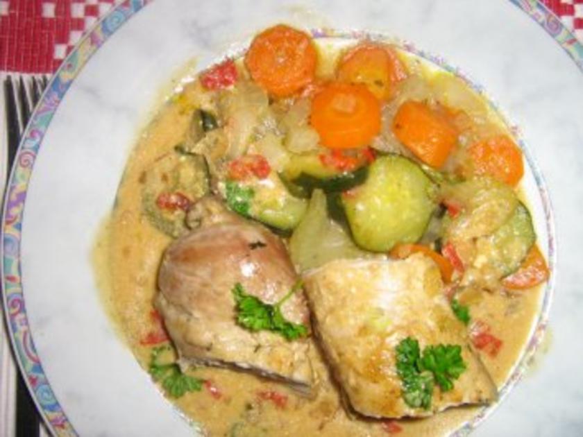 Schweinefilet gefüllt mit Brokkoli Frischkäse an Zucchini Fenchel ...