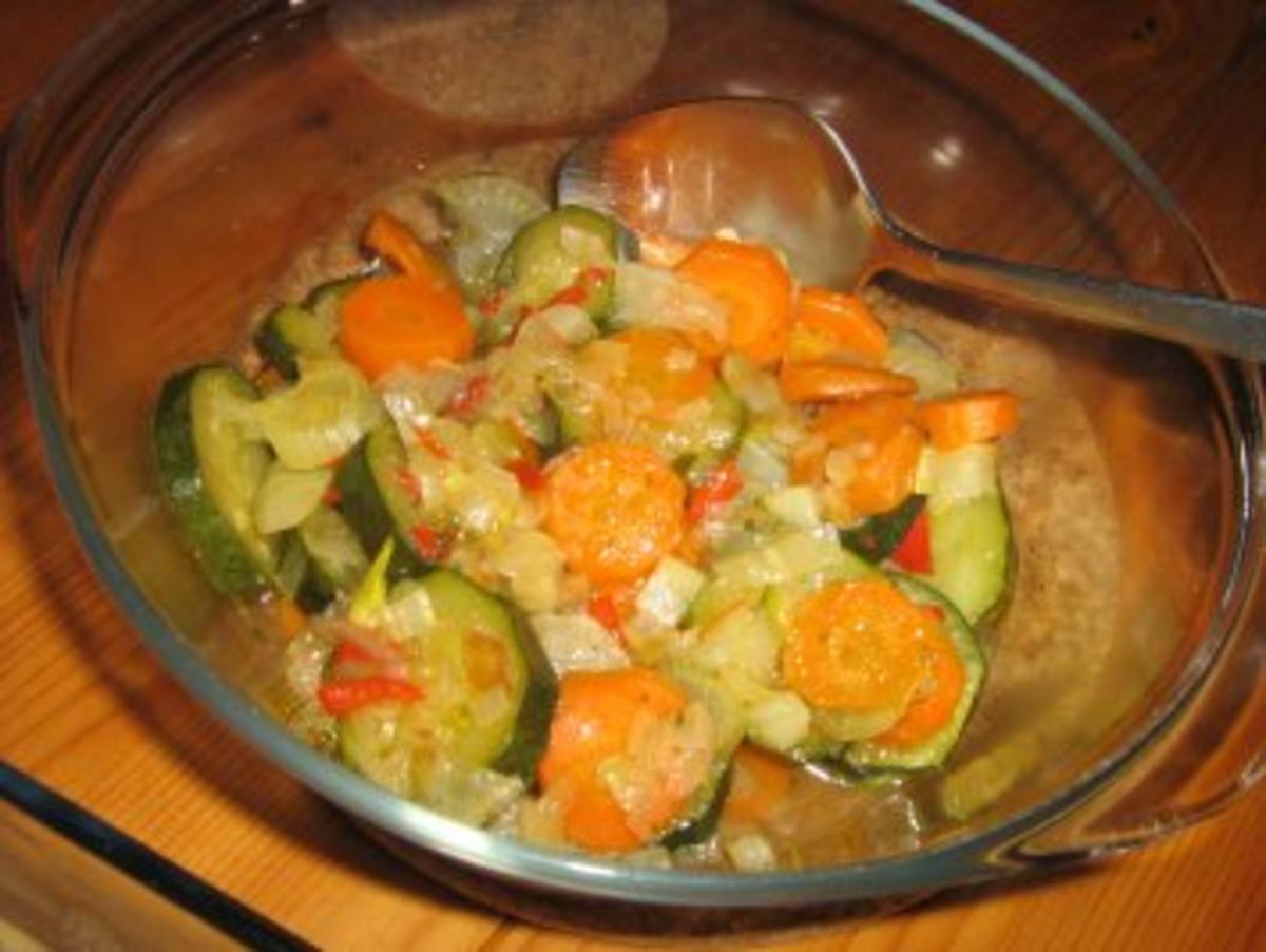 Schweinefilet gefüllt mit Brokkoli-Frischkäse an Zucchini-Fenchel-Gemüse - Rezept - Bild Nr. 8
