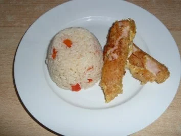 Putenbrust - Käseröllchen mit Paprika - Reis - Rezept - Bild Nr. 2