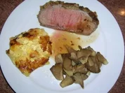 Roastbeef "Senfonie" mit Kartoffel-Mandel-Gratin und Austernpilzen - Rezept