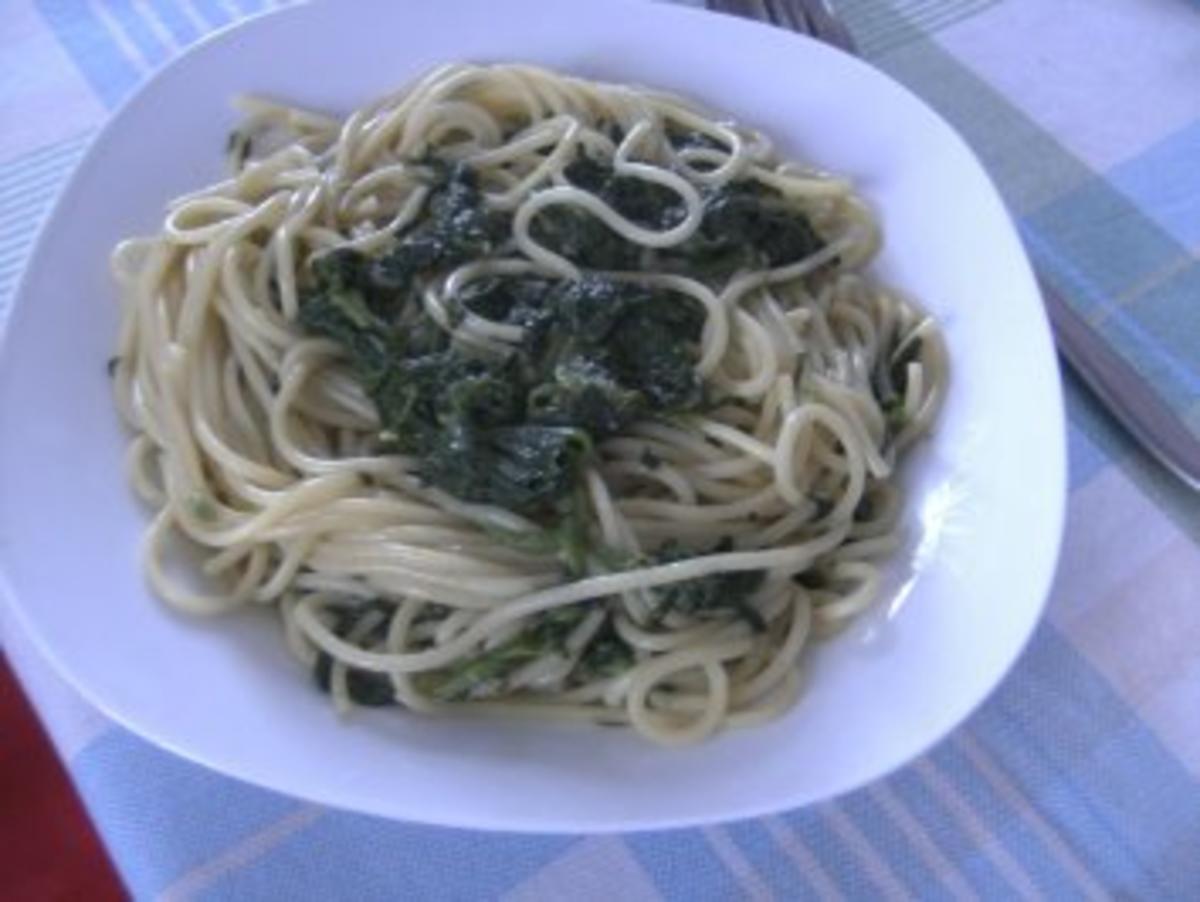 Bilder für Spagetti-Nest gefüllt mit Blattspinat - Rezept