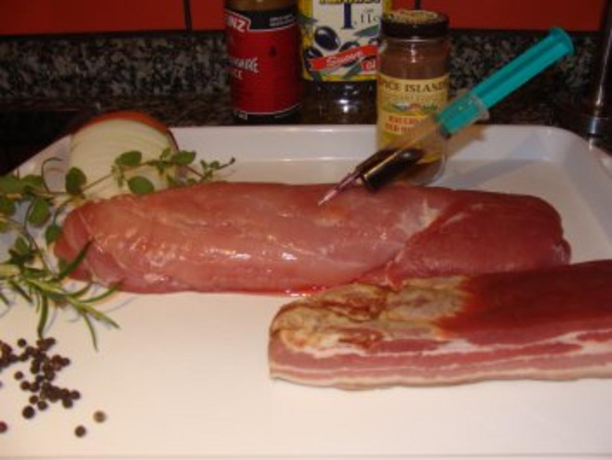 Fleisch : -Gespritztes Schweinefilet mit Specksauce - - Rezept - Bild Nr. 4