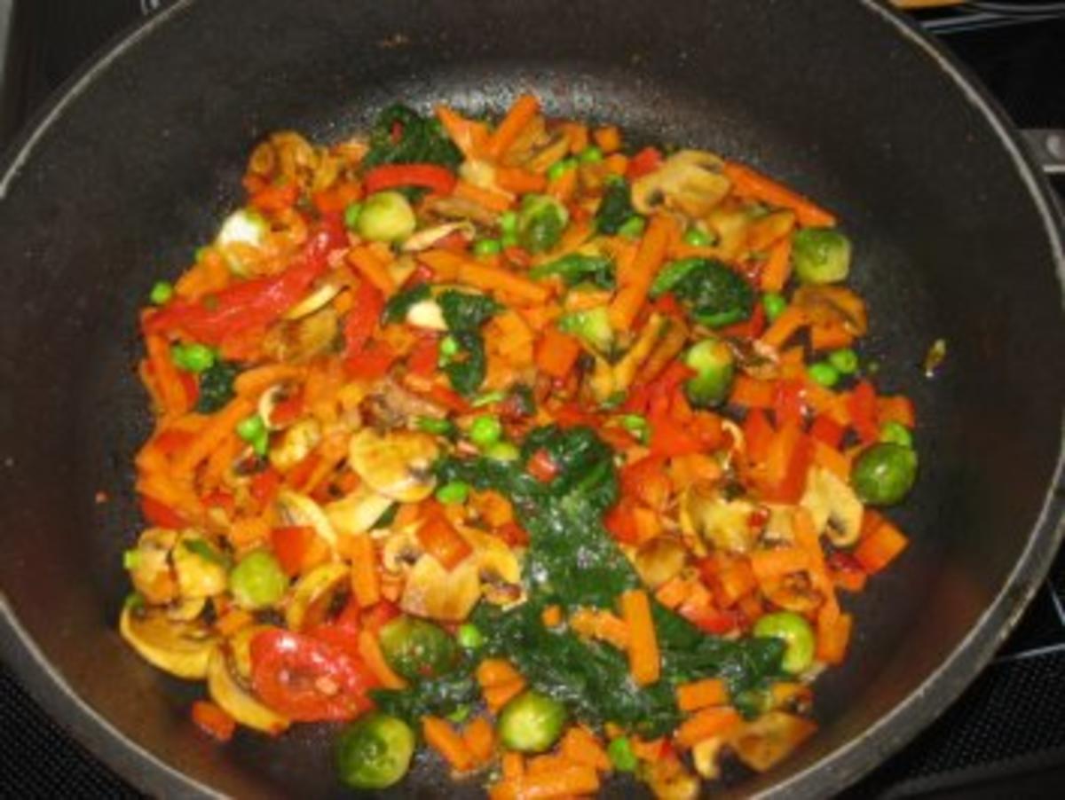 Putenfilet-Nudelpfanne mit buntem Gemüse und Champignons - Rezept - Bild Nr. 6