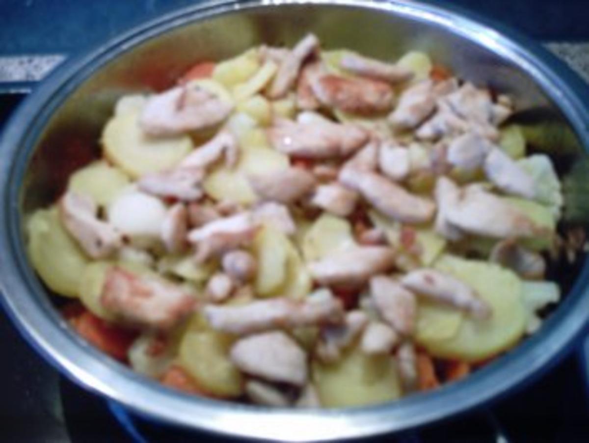 Pfannengericht:  Hähnchen und Gemüse überbacken - Rezept - Bild Nr. 3