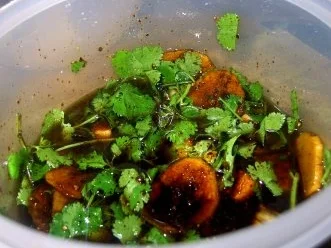 Hähnchenschenkel in Ingwer und Koriander mariniert, dazu Tomatensoße - Rezept - Bild Nr. 2