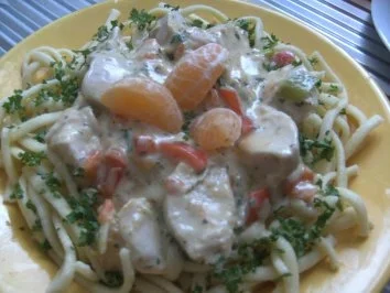 Rezept: Mandarinen-Sahne-Soße- mit Geflügelbrüstchen Mandarinen-Sahne-Soße- mit Geflügelbrüstchen - Rezept