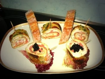 Rezept: Pfannkuchen-Räucherlachsrouladen = auch Lactosefrei Pfannkuchen-Räucherlachsrouladen = auch Lactosefrei - Rezept