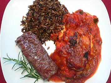 Rezept: Gegrilltes Lamm mit Auberginenauflauf und Wildreis Gegrilltes Lamm mit Auberginenauflauf und Wildreis - Rezept