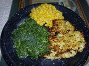 Kartoffelplätzchen mit Mais und Spinat-Sauce - Rezept