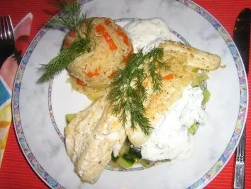 Rezept: Zanderfilet auf Dill-Gurken an Paprikareis Bild Nr. 2 Zanderfilet auf Dill-Gurken an Paprikareis - Rezept - Bild Nr. 2