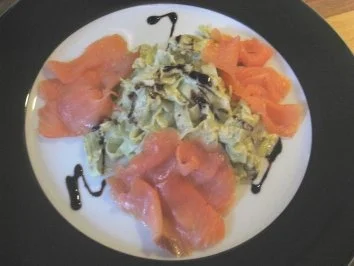 Rezept: Bärlauchpasta in Eiercreme & schottischer Räucherlachs Bärlauchpasta in Eiercreme & schottischer Räucherlachs - Rezept