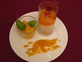 Mascarpone-Orangen-Creme mit Bitter-Gelee und Orangen-Basilikum-Sorbet - Rezept