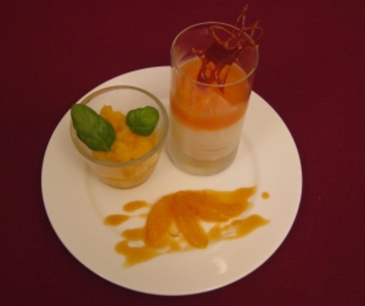 Bilder für Mascarpone-Orangen-Creme mit Bitter-Gelee und Orangen-Basilikum-Sorbet - Rezept