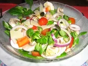 Feldsalat Variation - mit roter Zwiebel, Champignion, Paprika und Tomaten - Rezept