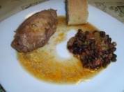 Mit  Schinken & Gemüse gefüllte Hühnerbrust an Bohnen - Ananasgemüse - Rezept