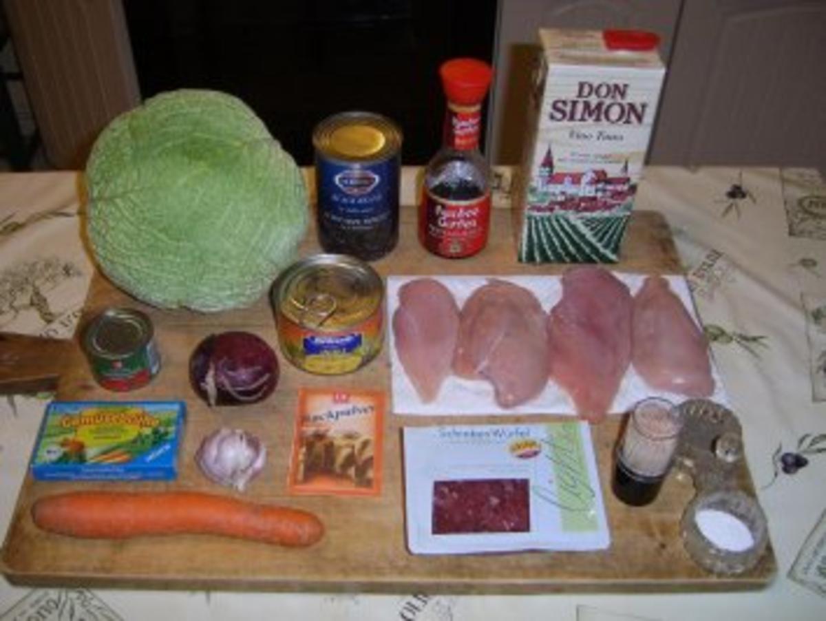 Mit  Schinken & Gemüse gefüllte Hühnerbrust an Bohnen - Ananasgemüse - Rezept - Bild Nr. 2