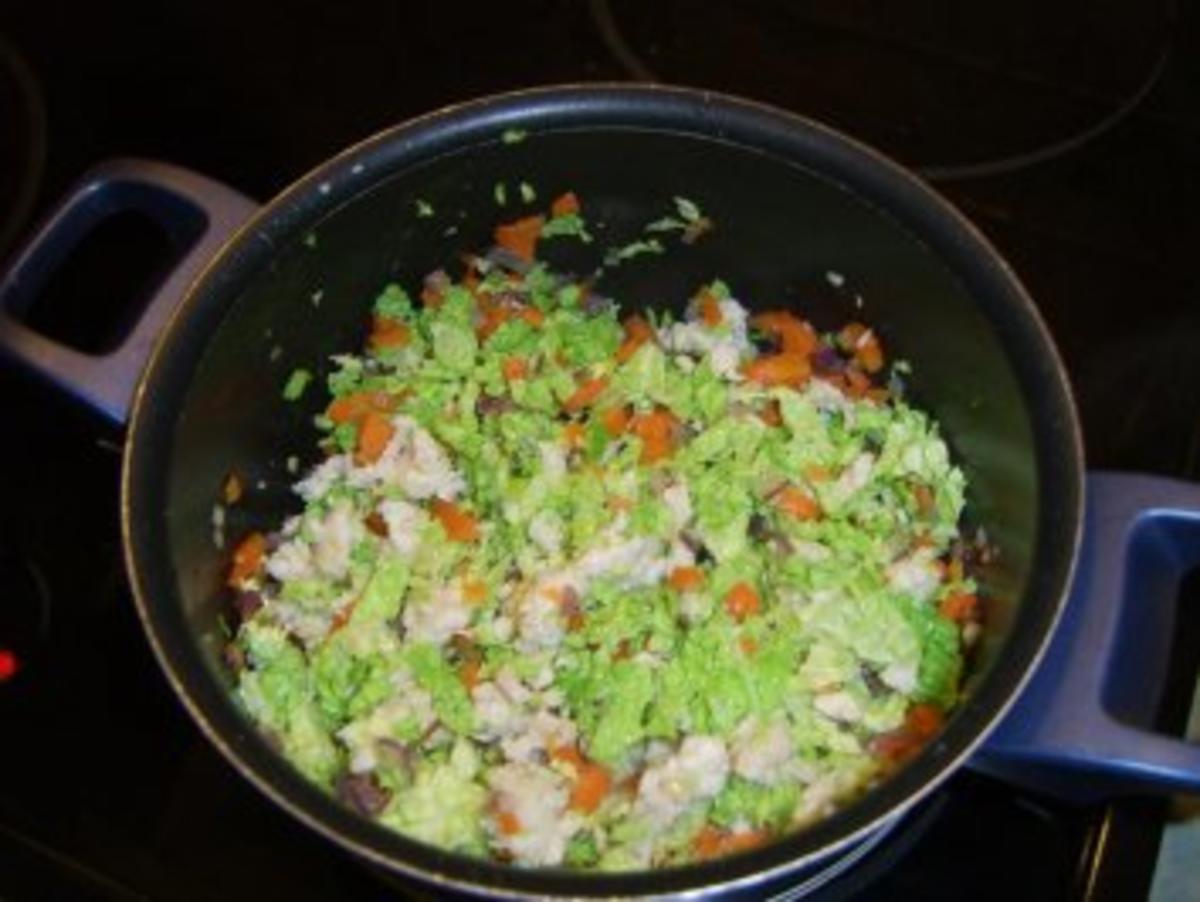 Mit  Schinken & Gemüse gefüllte Hühnerbrust an Bohnen - Ananasgemüse - Rezept - Bild Nr. 5