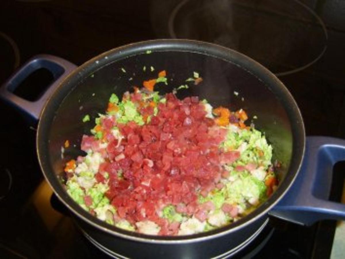 Mit  Schinken & Gemüse gefüllte Hühnerbrust an Bohnen - Ananasgemüse - Rezept - Bild Nr. 6