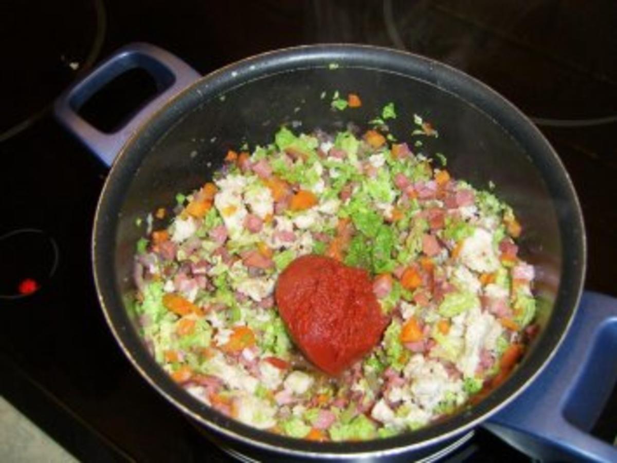 Mit  Schinken & Gemüse gefüllte Hühnerbrust an Bohnen - Ananasgemüse - Rezept - Bild Nr. 7