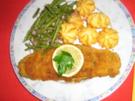 Kräuterschnitzel mit Bohnengemüse und Herzoginkartöffelchen - Rezept