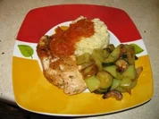 Gemüsepfanne mit Risotto und Pute - Rezept