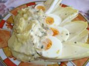 Gemüse: Chicorèe  an Kartoffelpüree, Ei und Joghurt-Senfsoße - Rezept