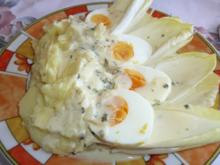 Gemüse: Chicorèe  an Kartoffelpüree, Ei und Joghurt-Senfsoße - Rezept